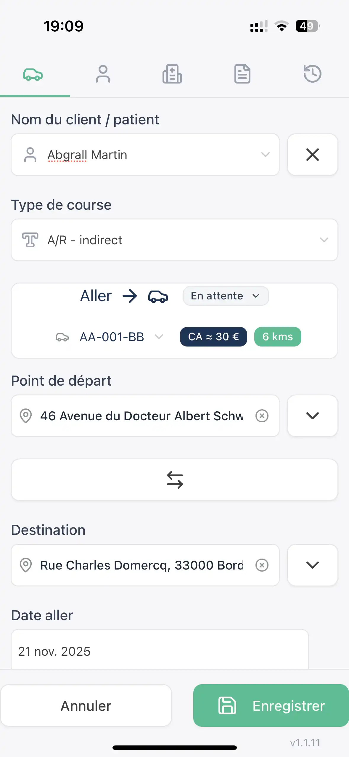 Création de transport détaillée