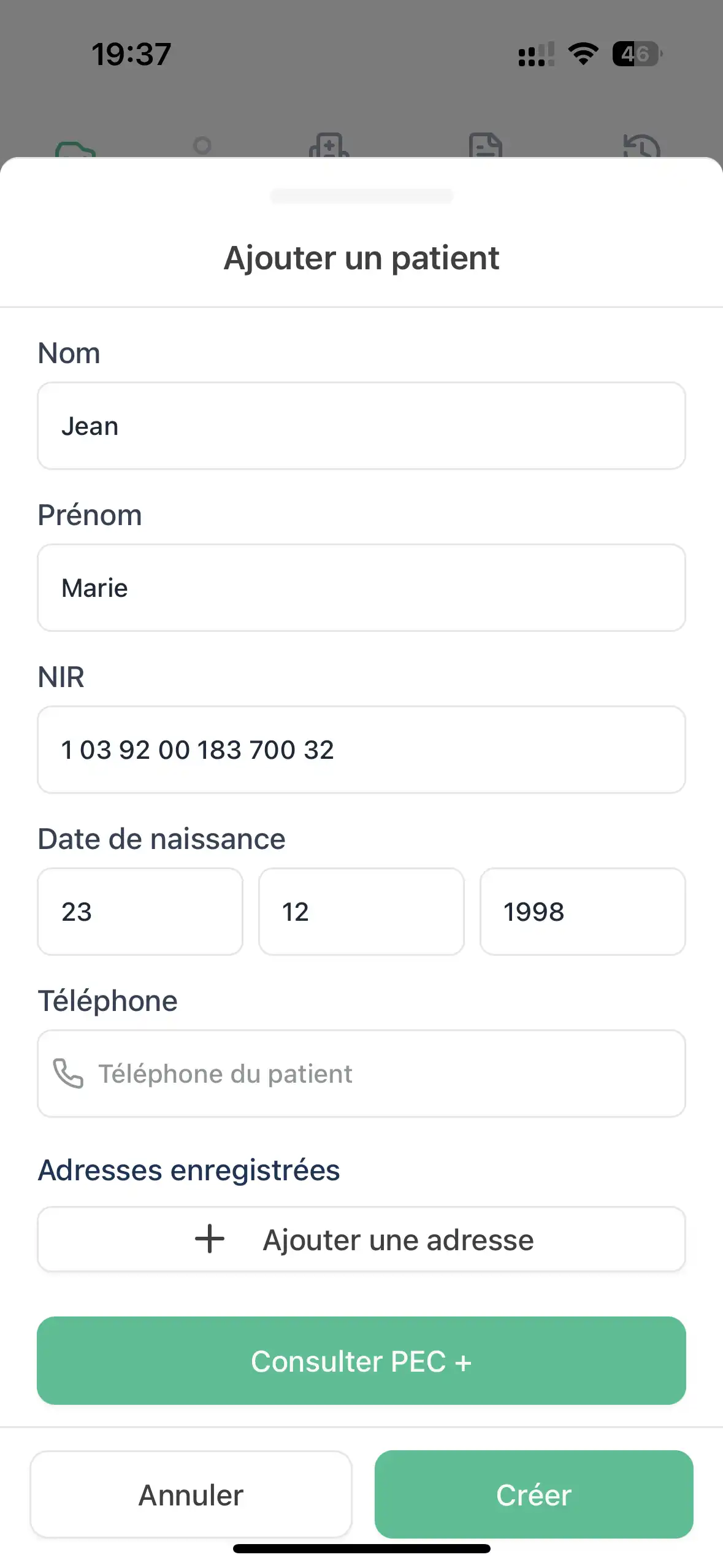 Création de patient