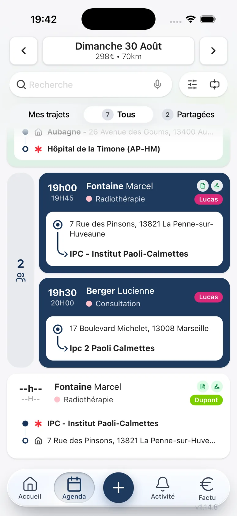 Planning Ondy sur mobile — vue quotidienne des transports