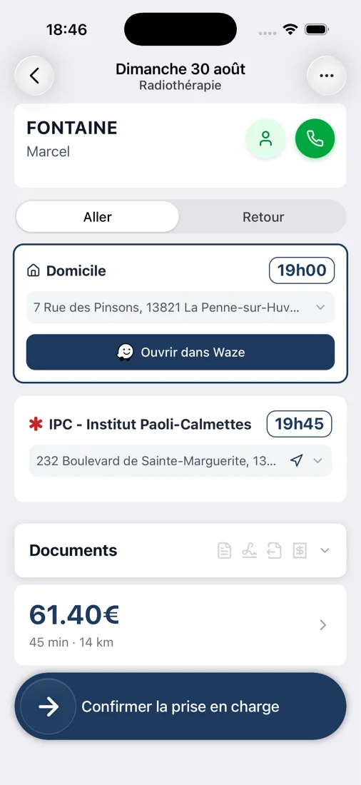 Fiche de la course créée avec prix et kilométrage calculés