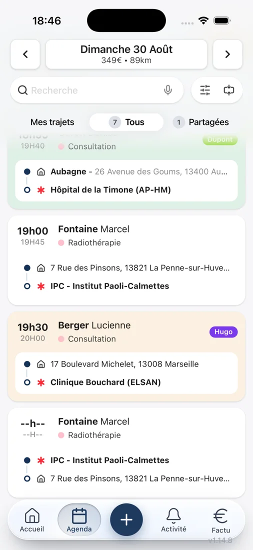 Agenda Ondy — les transports de la journée, synchronisés en temps réel
